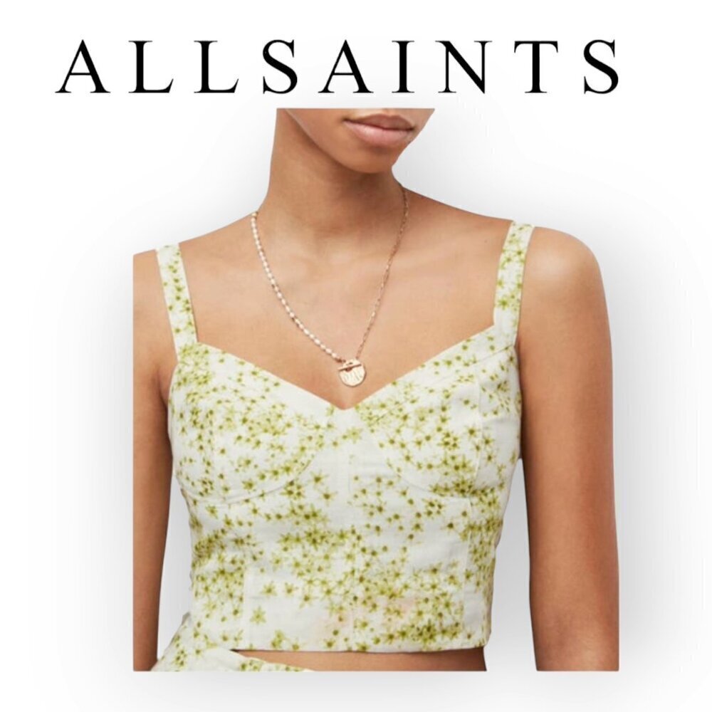 All Saints Sustainable Linen Bustier Camisole Size 12 Lime Green NWT Eco-Friendl